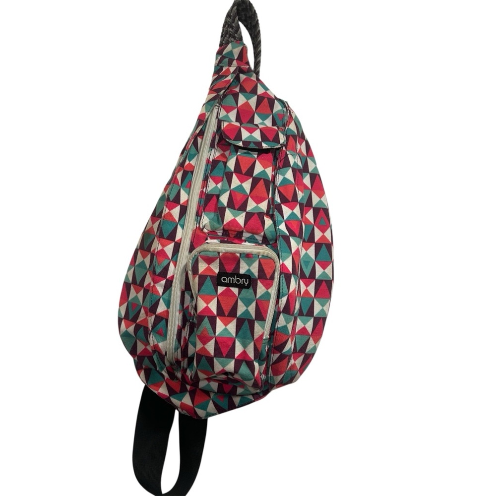 Ambry Sling Crossbody Shoulder Bag Backpack Canvas Crossbody Coral Teal White